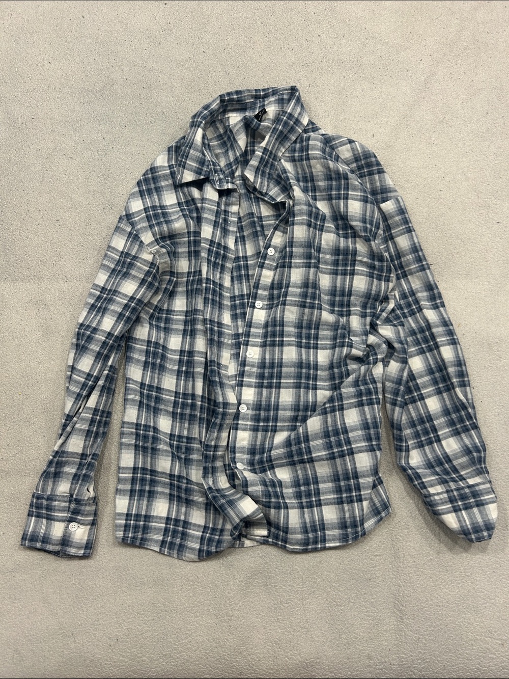 Women’s Blue and White Plaid Casual Button-Down Shirt Size M